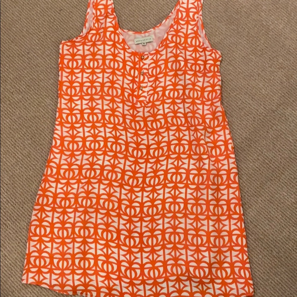 Annie griffin designer silk dress orange and white